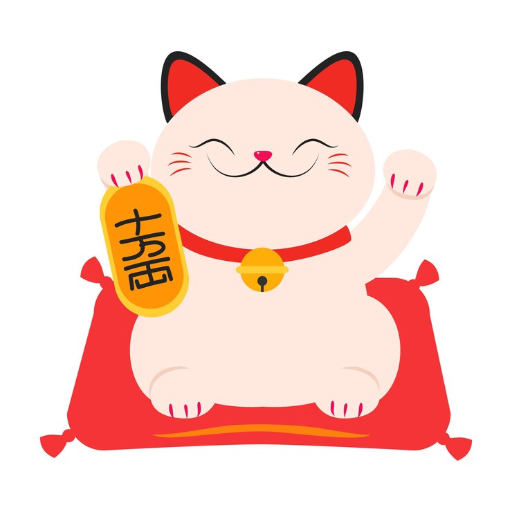Vector japonés maneki neko japonés tradicional blanco doll de gato blanco afortunado ilustración vectorial de estilo de dibujos animados