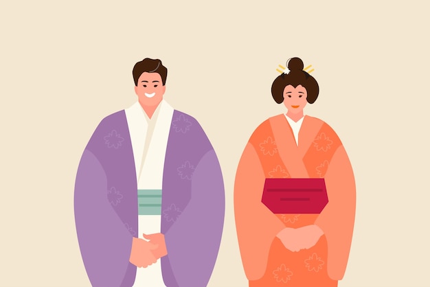 Japoneses en trajes tradicionales