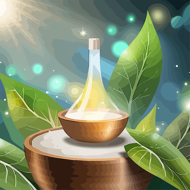 Vector jar con crema para el cuidado de la piel entre hojas verdes maqueta de ingredientes naturales orgánicos producto de belleza en