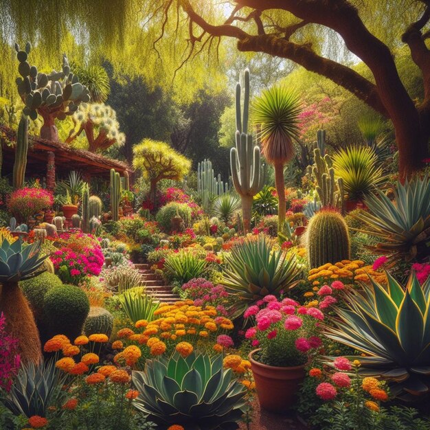 Vector un jardín con cactus cactus y cactus