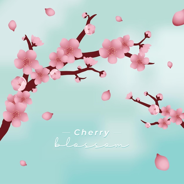 jardín de cerezas en cielo azul diseño vectorial de fondo de primavera