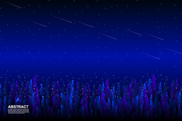 Vector jardín con fondo de cielo estrellado.