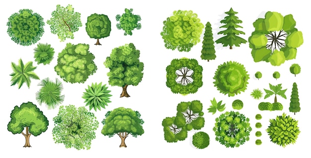 Vector jardín paisaje plantación de árboles naturaleza medio ambiente aislados iconos vectoriales conjunto