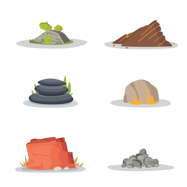 Vector jardín rocas y piedras sueltas o apiladas por daños. diseño de arquitectura de arte de juego de ilustración. conjunto de rocas