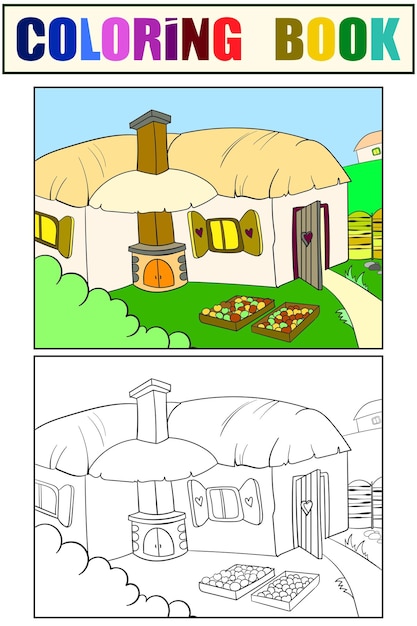 Jardín rural ucraniano Niños libro para colorear Conjunto de líneas negras fondos blancos y de colores