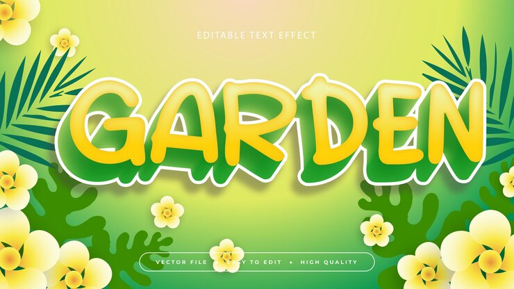 Vector jardín verde y blanco efecto de texto 3d editable estilo de fuente efecto de estilo de texto de verano