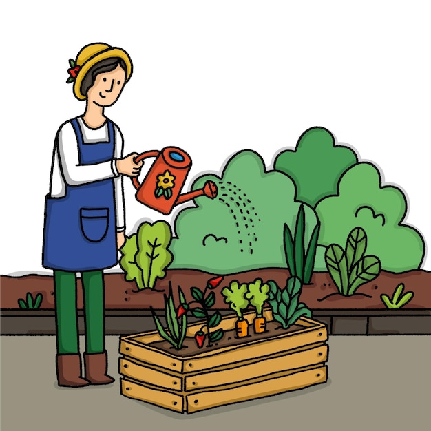 Vector jardinería en casa ilustrada