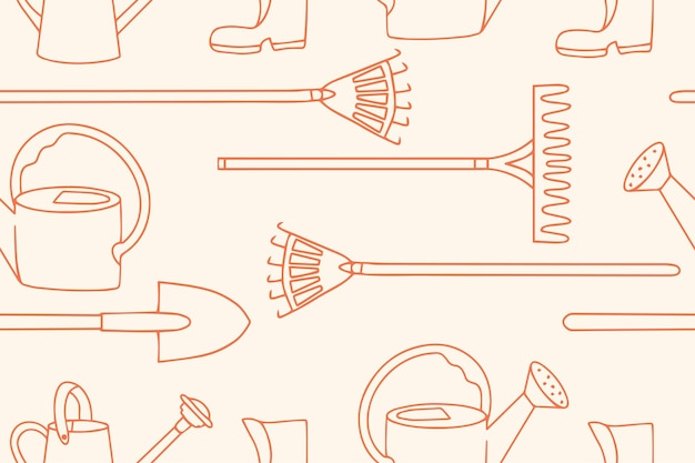 Jardinería dibujo a mano patrón sin costuras dibujado adorno de herramientas de jardinería iconos ilustración vectorial de la pala de riego puede ilustración vector