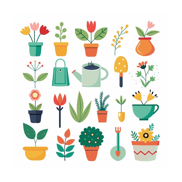 Jardinería y plantas realistas Conjunto de diferentes iconos