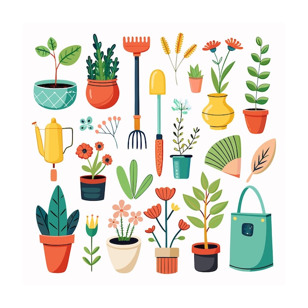 Jardinería y plantas realistas Conjunto de diferentes iconos
