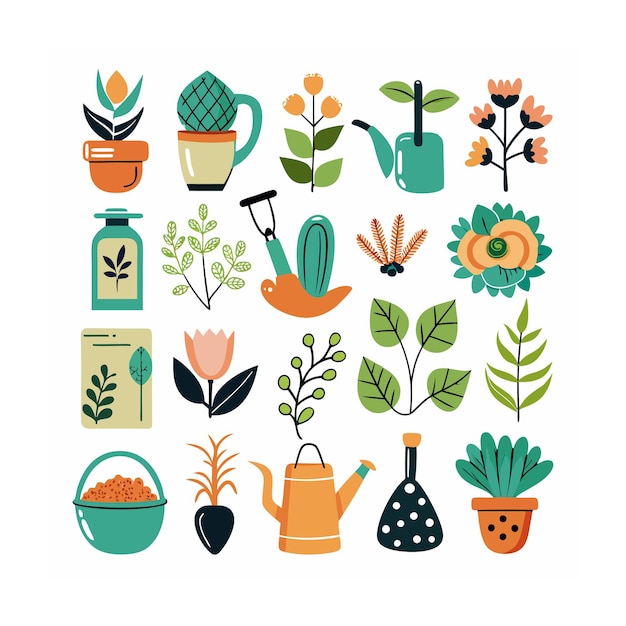 Jardinería y plantas realistas Conjunto de diferentes iconos