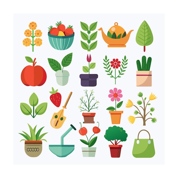 Jardinería y plantas realistas Conjunto de diferentes iconos