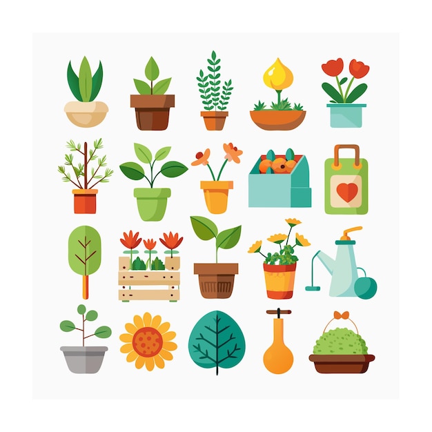 Jardinería y plantas realistas Conjunto de diferentes iconos