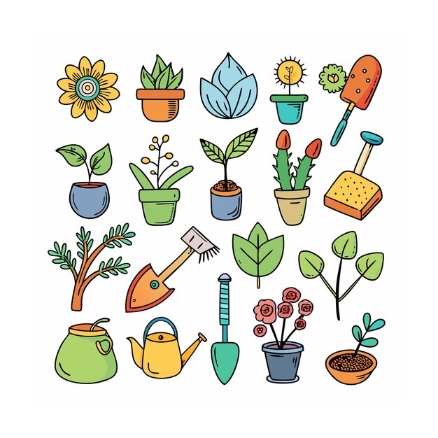 Jardinería y plantas realistas Conjunto de diferentes iconos