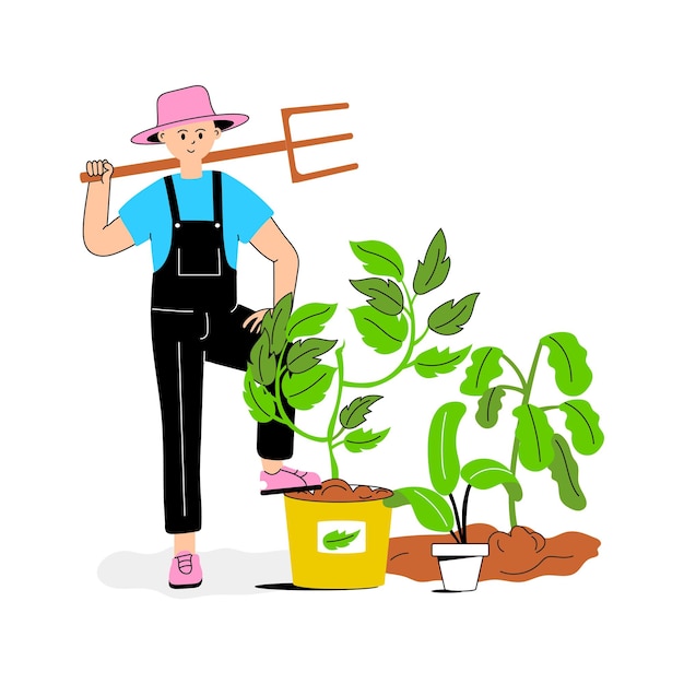 Un jardinero cuidando las plantas con cuidado y atención