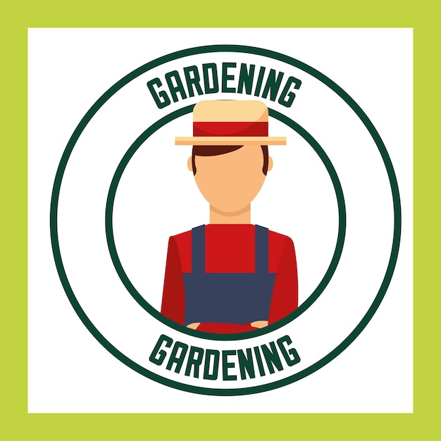 Vector jardinero hombre con etiqueta de sombrero imagen de jardinería