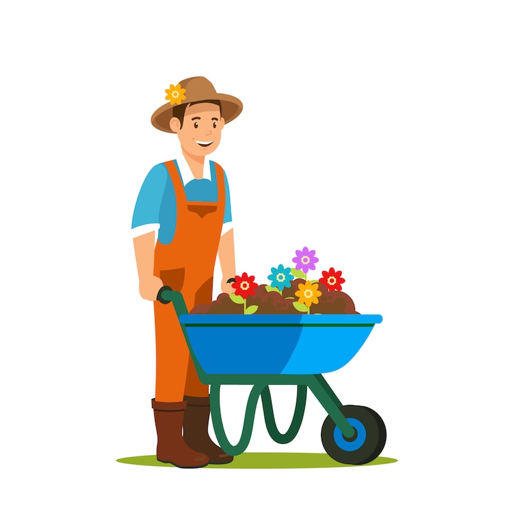 Vector jardinero con ilustración vectorial carretilla
