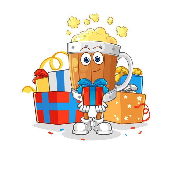 Jarra de cerveza dar regalos mascota vector de dibujos animados