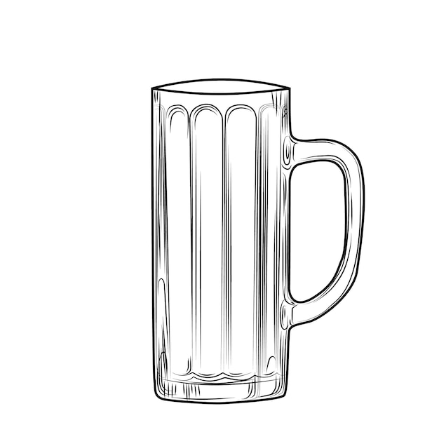 Jarra de cerveza dibujada a mano. Estilo de grabado. Ilustración de vector aislado sobre fondo blanco.