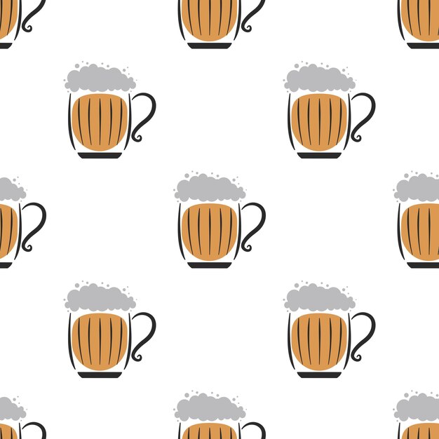Jarra de cerveza de dibujos animados de vector. patrón sin costuras