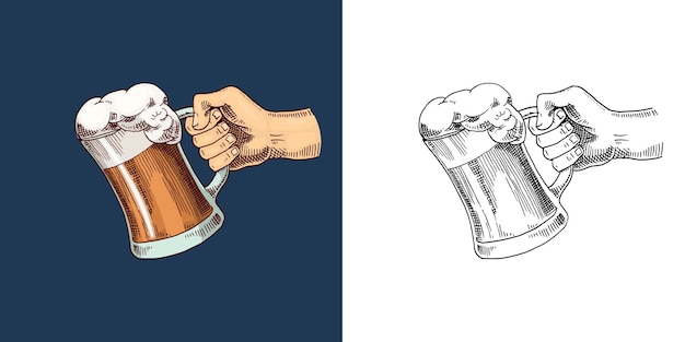 Jarra de cerveza o botella de oktoberfest grabada en tinta dibujada a mano en boceto antiguo y estilo vintage