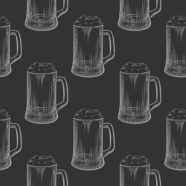 Jarra de cerveza de patrones sin fisuras. Vasos de cerveza llenos con espuma.