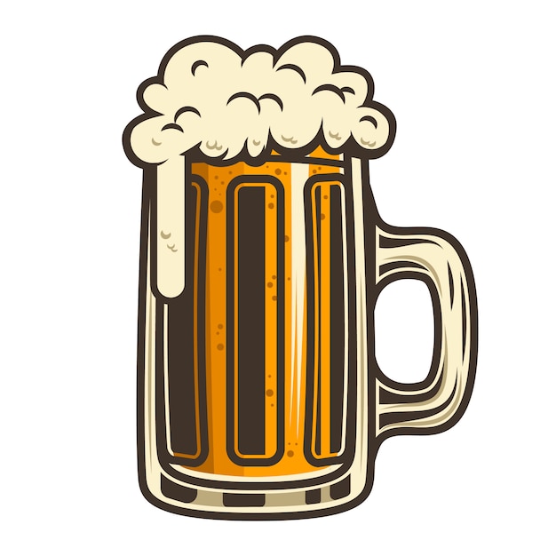 Jarra de cerveza sobre fondo blanco. Elemento para cartel, tarjeta, emblema, logotipo. ilustración