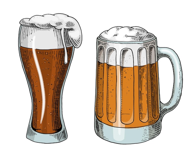 Jarra de vidrio de cerveza o botella de oktoberfest grabada en tinta dibujada a mano en boceto antiguo y estilo vintage para invitación web a fiesta o elemento de diseño de menú de pub aislado en fondo blanco