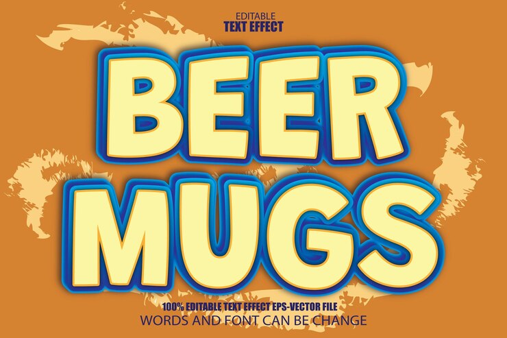 Vector jarras de cerveza efecto de texto editable estilo degradado plano 3d