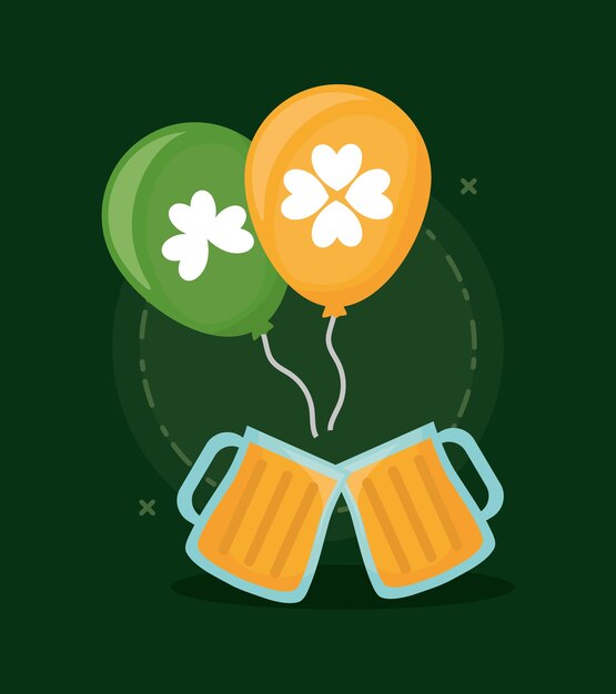 jarras de cerveza y globos decorativos