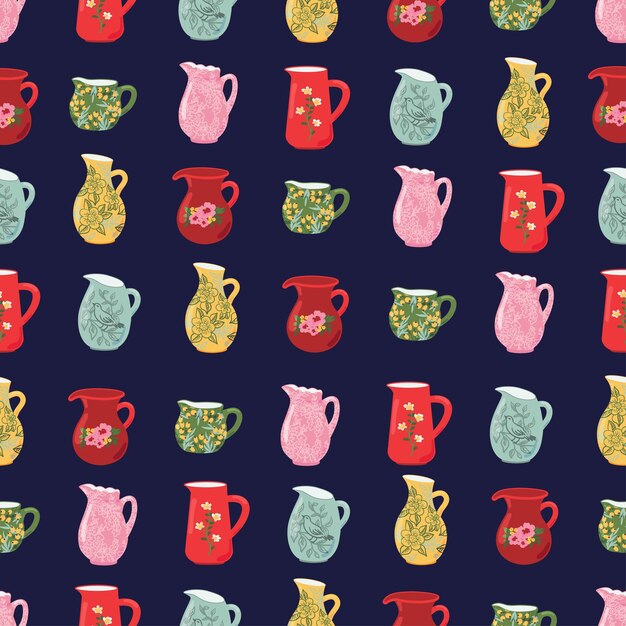 Jarras de leche vector de patrones sin fisuras Cocina decorativa color cerámica vasos textura de cristalería