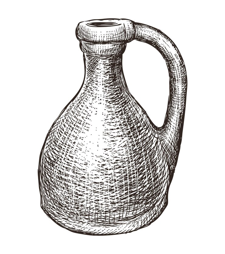 Vector jarro de arcilla vintage dibujado a mano con mango para bebidas boceto vectorial aislado en blanco