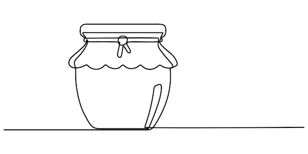 Jarro de envases de vidrio en estilo de dibujo de arte de línea continua Conservación de alimentos Esbozo lineal negro minimalista