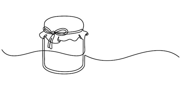 Jarro de envases de vidrio en estilo de dibujo de arte de línea continua Conservación de alimentos Esbozo lineal negro minimalista
