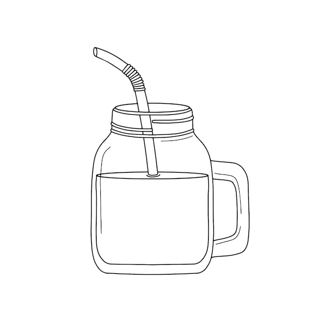 Jarro de masón con ilustración dibujada a mano de paja Diseño para restaurante, bar, café, diseño de menú, logotipo vectorial