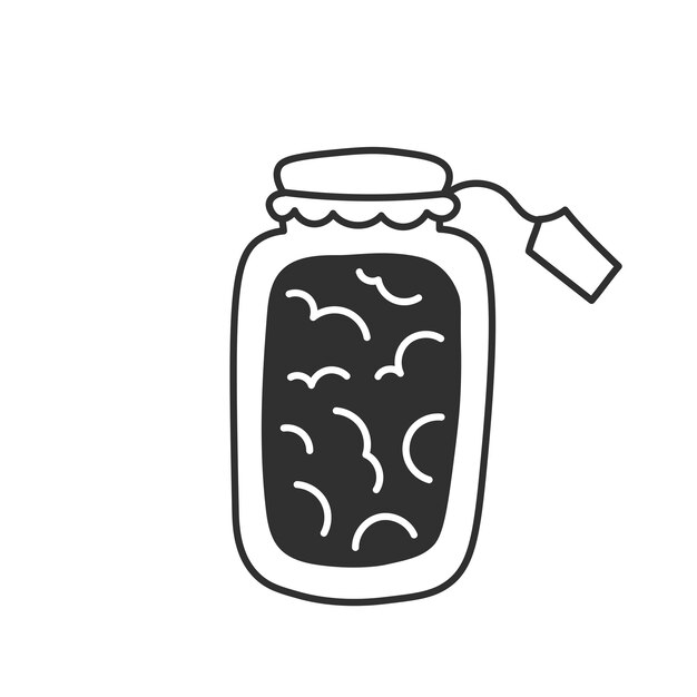 Jarro de vidrio con mermelada y etiqueta Icono de Doodle Ilustración vectorial de envasado casero