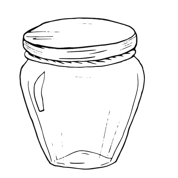 Jarro de vidrio con tapa Ilustración vectorial en blanco y negro de una botella transparente con tapón