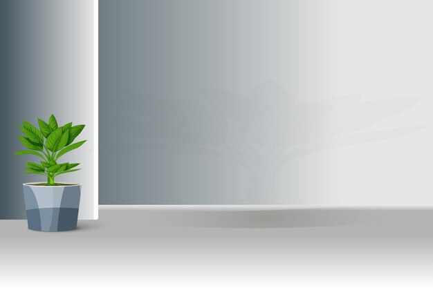 Vector jarrón blanco con pared de cemento de planta verde para decoración de diseño de interiores fondo de exhibición de productos