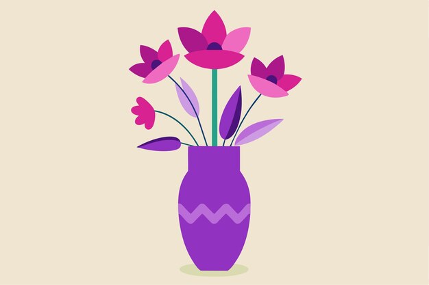 un jarrón con flores y una cinta púrpura