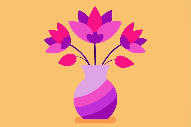 un jarrón con flores y una imagen de una flor púrpura