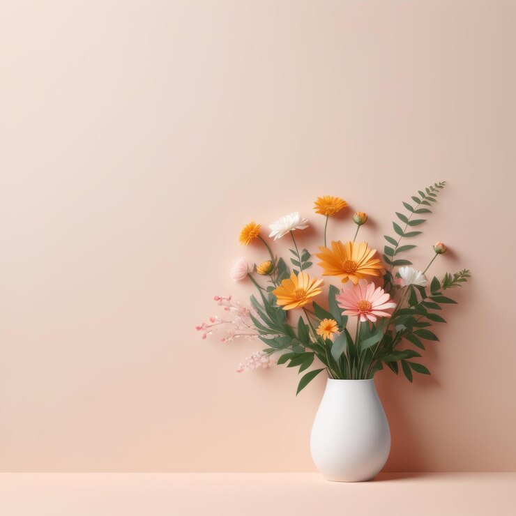 Vector jarrón con hermosas flores sobre un fondo beige jarrón con hermosas flores sobre un fondo beige