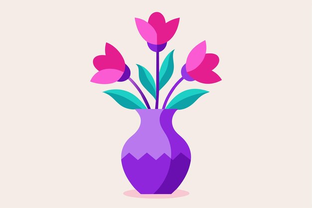 un jarrón con un jarrón púrpura con un ramo de tulipanes en él
