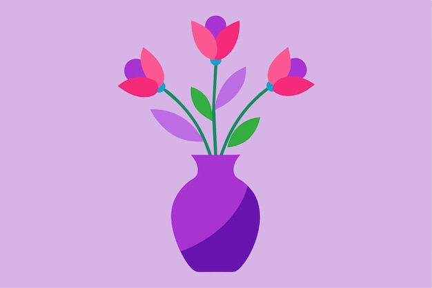 un jarrón púrpura con flores en él y un fondo púrpura