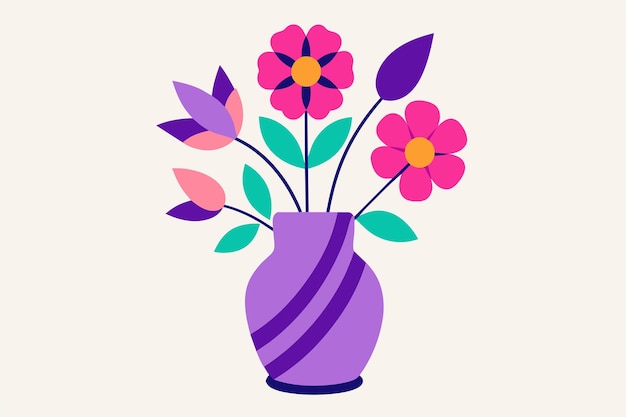 un jarrón púrpura con flores en él y la palabra primavera en él