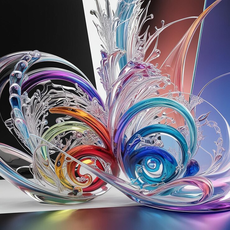Vector un jarrón de vidrio con un diseño de flores de vidrio de color arco iris