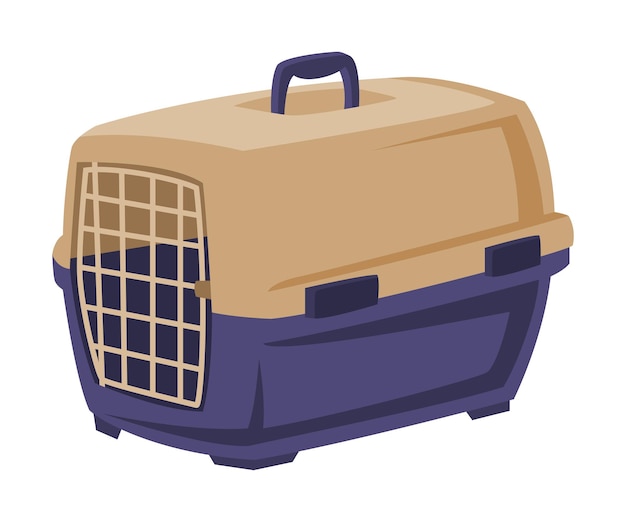 Vector jaula portátil de plástico para animales de compañía cargador para perros y gatos ilustración vectorial de estilo de dibujos animados en fondo blanco