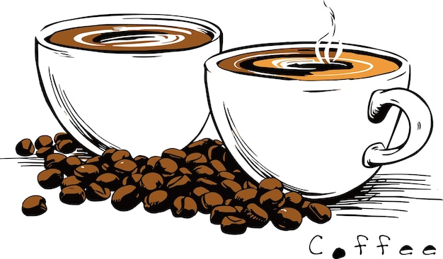 Java Harmony Una cautivadora colección de dos tazas de café rodeadas por la esencia de los granos de café