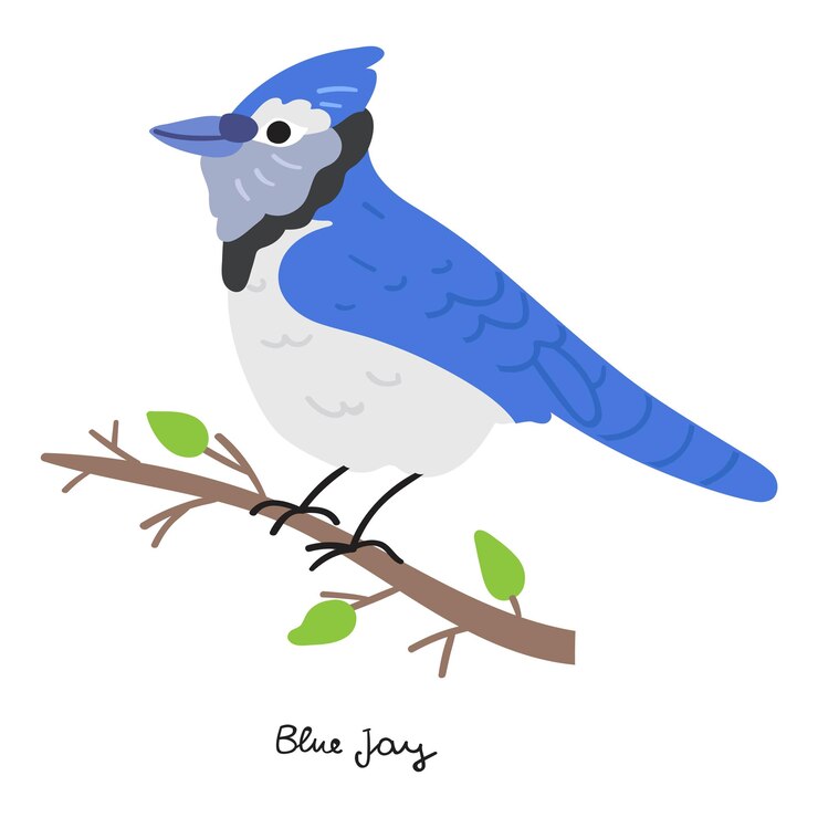Vector jay azul pájaro en rama. ilustración dibujada a mano vectorial.