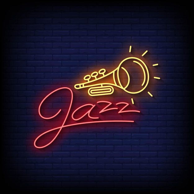 Jazz de neón con vector de fondo de pared de ladrillo