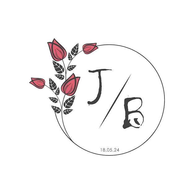 JB monograma inicial algunas rosas Círculo de boda con diseño creativo